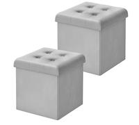 WOLTU Lot de 2 Pouf Rangement, Pouf Coffre, Tabouret Rangement, en Velours avec Couvercle, Espace de Stockage, Gain de Place, 37,5x37,5x38 cm, Gris Clair