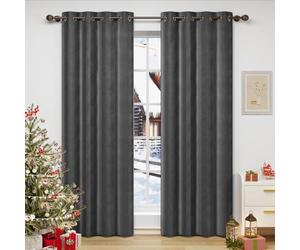 WOLTU Lot de 2 Rideaux Draperies Thermique à Oeillets Rideau Opaque Occultant en Velours Décoration de Fenêtre pour Chambre Gris Foncé, 140x245 cm