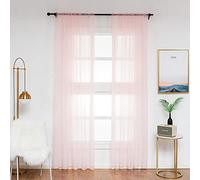 WOLTU Lot de 2 Rideaux en Voile Transparents, Rideau translucide, Léger et aéré, Tissu de Voile Fin, Convient au Salon/à la Chambre à Coucher, 140x245cm Rose
