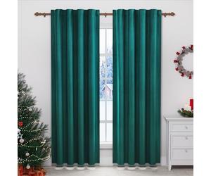 WOLTU Lot de 2 Rideaux Occultant, Rideau Thermique Isolant avec Galon Fronceur, en Velours, pour Salon, Chambre, Vert foncé 140x245 cm