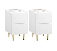 WOLTU Lot de 2 Table de Chevet avec 2 Tiroirs, Table de Nuit avec Plateau Brillant, 40x30x51cm, Table d'Appoint Moderne pour Chambre Salon, Montage Facile, MDF+PVC+Métal, Blanc+Doré, NTS10ws02-2
