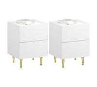 WOLTU Lot de 2 Table de Chevet avec 2 Tiroirs, Table de Nuit avec Plateau Brillant, 40x35x51cm, Table d'Appoint Moderne pour Chambre Salon, Montage Facile, MDF+PVC+Métal, Blanc+Doré, NTS10ws03-2