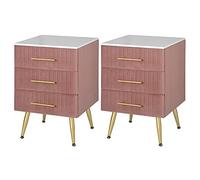 WOLTU Lot de 2 Table de Chevet avec 3 Tiroirs en Velours Table de Nuit Commode de Rangement pour Chambre à Coucher Salon en MDF Montage Facile 40,5x41x62cm, Rose, TS135rs