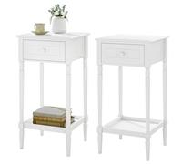 WOLTU Lot de 2 Table de Chevet Blanche, Table d'Appoint avec Tiroir et Étagère, 35x35x70,5cm, Table Basse avec Pieds en Bois Massif, Petite Table Haute pour Chambre Salon, Style Baroque, NTS09ws-2