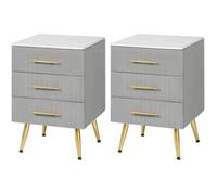 WOLTU Lot de 2 Table de Chevet avec 3 Tiroirs en Velours Table de Nuit Commode de Rangement pour Chambre à Coucher Salon en MDF Montage Facile 40,5x41x60cm, Gris, TS135gr