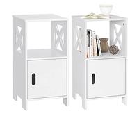 WOLTU Lot de 2 Table de Chevet Étroite 30x30x60cm, Table de Nuit avec 1 Casier Ouvert et 1 Compartiment avec Porte, Chevet de Lit Moderne, Meuble de Rangement Chambre en MDF, Blanc, TSR166ws-2