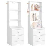 WOLTU Lot de 2 Table de Chevet Haute avec 2 Tiroirs, 3 Étagères Ouvertes, 37x30x114cm, Bibliothèque Étagère Rangement, Table d'Appoint pour Chambre Bureau, Blanc, NTS18ws-2