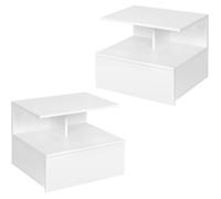 WOLTU Lot de 2 Table de Chevet Suspendue, Table de Nuit Étagère Murale avec Tiroir, Table en Bois, 40x35x31cm, Blanc W0ETT0076-2