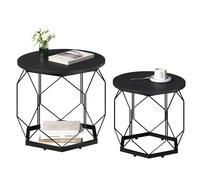WOLTU Lot de 2 Tables Basses Gigognes, Table de Salon, Cadre Noir en Métal | Bois Aggloméré Métal,ASSEMBLAGE FACILE,Convient au salon,Capacité de charge maximale de 25 kg,Chêne Noir