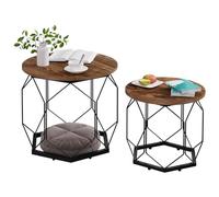 WOLTU Lot de 2 Tables Basses Gigognes, Table de Salon, Cadre Noir en Métal, Plateau Rond en Bois Composite, Style Industriel, Chêne Vintage + Noir, BTS05hov