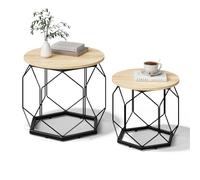 WOLTU Lot de 2 Tables Basses Gigognes, Table de Salon, Cadre Noir en Métal, Plateau Rond en Bois Composite, Style Industriel, Chêne Clair + Noir, BTS05hei