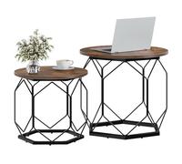 WOLTU Lot de 2 Tables Basses Gigognes, Table de Salon, Cadre Noir en Métal, Plateau Rond en Bois Composite, Style Industriel,Effet de Bois brûlé,BTS05vbn