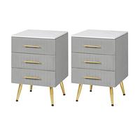 WOLTU Lot de 2 Tables de Chevet avec 3 Tiroirs en Velour, Gris | Table de Nuit, pour Chambre à Coucher / Salon, en MDF, Montage Facile 40,5x41x60cm