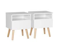 WOLTU Lot de 2 Tables de Chevet avec Tiroir et Compartiment Ouvert, Tables de Nuit avec Pieds en Bois de Pin, Design Moderne pour Chambre Salon, 40x33,5x50cm, Blanc, TSR58ws-2