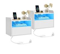 WOLTU Lot de 2 Tables de Chevet Flottantes avec Station de Charge, Blanc