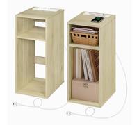 WOLTU Lot de 2 Tables de Chevet, Table d’appoint avec Station de Charge, 2 Compartiments Ouverts, 2 Ports USB+2 Prises, Couleur Grain Bois Clair, NTS06hei-2