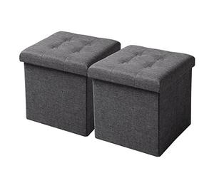 WOLTU Lot de 2 Tabouret Cube de Rangement Repose Pieds Pliant,Couvercle Amovible siège en Lin, 37,5x37,5x38cm (L x L x H),Gris Foncé