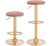 WOLTU Lot de 2 Tabouret de Bar avec Repose-Pieds - Tabouret Rond Haut Métallique Hauteur Réglable (61-82cm) - Rose + Or
