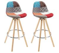 WOLTU Lot de 2 Tabouret de Bar en Lin avec Repose-Pied Patchwork Multicolore
