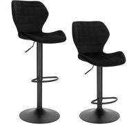 WOLTU Lot de 2 Tabouret de Bar en Velours,Réglables en Hauteur,Pivotant à 360°avec Dossier Repose-Pieds,Noir,siège 48x38cm
