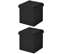 WOLTU Lot de 2 Tabouret de Rangement Pliant, Tabouret Cubique, Pouf Coffre de Rangement avec Couvercle Rembourré, pour Salon, Entrée, Chambre, 30x30x34 cm, Noir