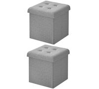 WOLTU Lot de 2 Tabouret de Rangement Pliant, Tabouret Cubique, Pouf Coffre de Rangement avec Couvercle Rembourré, pour Salon, Entrée, Chambre, 30x30x36 cm, Gris Clair