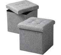 WOLTU Lot de 2 Tabouret Pouf Coffre de Rangement Pliable en Lin, Charge jusqu'à 150 kg, 37,5x37,5x38cm (L x L x H) Gris Clair