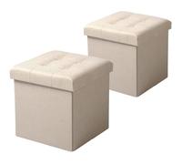 WOLTU Lot de 2 Tabouret Pouf Coffre de Rangement Pliable en Lin, Charge jusqu'à 150 kg, 37,5x37,5x38cm (L x L x H) Crème
