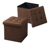 WOLTU Lot de 2 Tabouret Pouf Coffre de Rangement Pliable en Lin, Charge jusqu'à 150 kg, 37,5x37,5x38cm (L x L x H) Brun