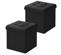 WOLTU Lot de 2 Tabouret Pouf de Rangement en Lin,Coffre Repose-Pied Pliable 37,5x37,5x38cm, Noir
