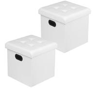 WOLTU Lot de 2 Tabouret Pouf Pliable, Coffre de Rangement Cubique, en Similicuir, 37,5x37,5x38cm, Blanc