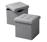 WOLTU Lot de 2 Tabourets Cube de Rangement, Repose Pieds Pliant | Couvercle Amovible, Siège en Lin, 37,5x37,5x38cm (L x L x H), Gris Clair