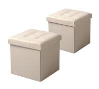 WOLTU Lot de 2 Tabourets Cube de Rangement, Repose Pieds Pliant | Couvercle Amovible, Siège en Lin, 37,5x37,5x38cm (L x L x H) Crème Blanc