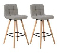 WOLTU Lot de 2 Tabourets de Bar avec Repose-Pieds Design en Bois Massif et Lin,Gris Clair BH160hgr-2