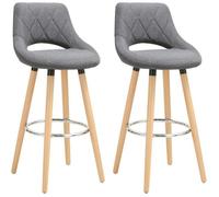 WOLTU Lot de 2 Tabourets de bar, en lin et bois massif, avec dossier et repose-pieds, Gris Foncé