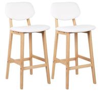 WOLTU Tabouret de Bar Lot de 2, Tabourets de Cuisine, en Similicuir et Bois, Blanc