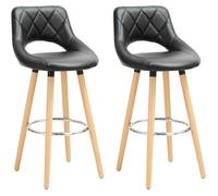 WOLTU Lot de 2 Tabourets de bar en similicuir et bois massif avec dossier et repose-pieds, Noir
