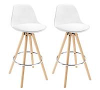 WOLTU Lot de 2 Tabourets de Bar en Similicuir, Tabouret de Cuisine avec Repose-Pied,Blanc BH45ws-2