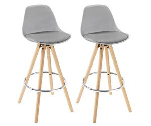 WOLTU Lot de 2 Tabourets de Bar en Similicuir, Tabouret de Cuisine avec Repose-Pied,Gris BH45gr-2
