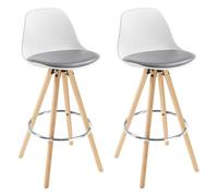 WOLTU Lot de 2 Tabourets de Bar en Similicuir, Tabouret de Cuisine avec Repose-Pied,Gris+Blanc BH45grw-2