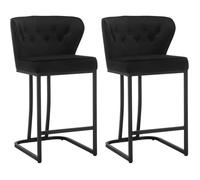 WOLTU Lot de 2 Tabourets de Bar en Velours, Chaise Ergonomique pour Cuisine, Salon, Pieds en Métal, Noir W0ATT0078-2