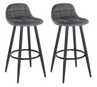 WOLTU Lot de 2 Tabourets de Bar Modernes, Chaise de Cuisine Haute en Velours et Métal, Hauteur d'Assise 70cm, Gris Foncé BH364dgr-2