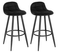 WOLTU Lot de 2 Tabourets de Bar Modernes, Chaise de Cuisine Haute en Velours et Métal, Hauteur d'Assise 70cm, Noir BH364sz-2