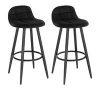 WOLTU Lot de 2 Tabourets de Bar Modernes, Chaises de Cuisine Hautes avec Dossier, Repose-Pieds et Assise Rembourrée, en Velours et Métal, Hauteur d'Assise 70 cm, Noir BH364sz-2