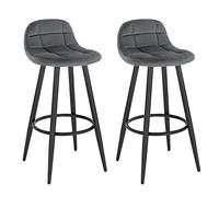 WOLTU Lot de 2 Tabourets de Bar Modernes, Chaises de Cuisine Hautes avec Dossier, Repose-Pieds et Assise Rembourrée, en Velours et Métal, Hauteur d'Assise 70 cm, Gris Foncé BH364dgr-2