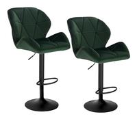 WOLTU Lot de 2 Tabourets de Bar Réglables en Hauteur, Chaises Hautes pour Bar avec Dossier, Siège Rembouré en Velours et Pied en Métal, Vert Foncé