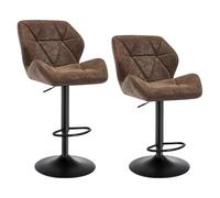 WOLTU Lot de 2 Tabourets de Bar Réglables en Hauteur, Chaises Hautes pour Bar avec Dossier, Siège Rembouré en Similicuir Pied en Métal, Brun Foncé