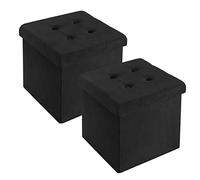 WOLTU Lot de 2 Tabourets Pouf Pliable, Coffre de Rangement Cubique | en Velours, 37,5x37,5x38cm, Noir