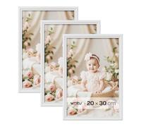 WOLTU Lot de 3 Cadre Photo 20x30cm Cadre en Bois Massif avec Passe Partout, Suspendre Horizontalement ou Verticalement, Décoration Murale ou sur Table, Blanc