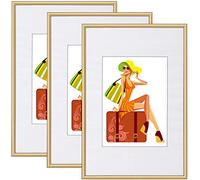WOLTU Lot de 3 Cadre Photo 30x40 cm avec Passe Partout, Cadre et Plaque en Plastique pour Décoration Murale ou sur Table, à Poser Horizontalement ou Verticalement, Or